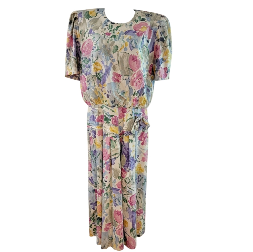 80s Jessica Howard‎ Vintage Floral Short Sleeve Dress Tag 14